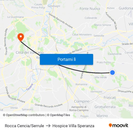 Rocca Cencia/Serrule to Hospice Villa Speranza map