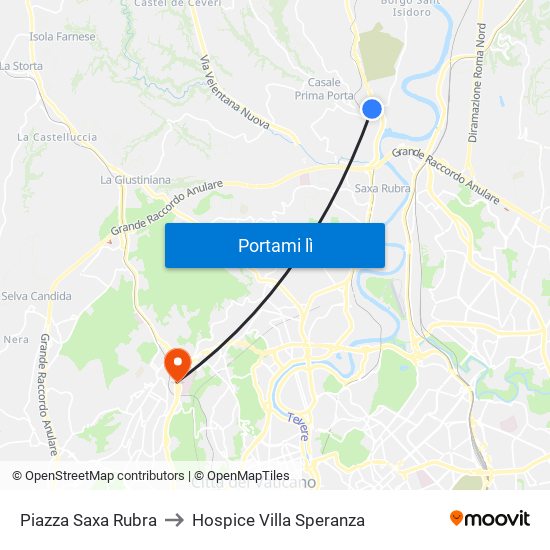 Piazza Saxa Rubra to Hospice Villa Speranza map