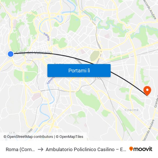 Roma (Cornelia) to Ambulatorio Policlinico Casilino – Edificio D map
