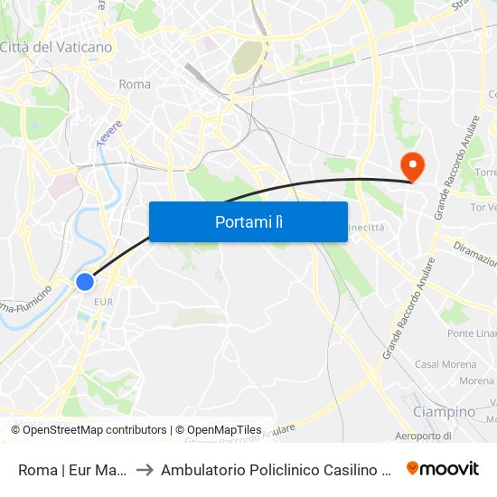 Roma | Eur Magliana to Ambulatorio Policlinico Casilino – Edificio D map