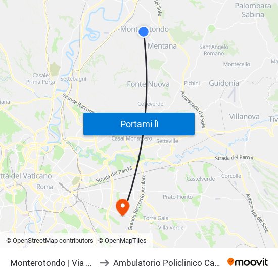 Monterotondo | Via XX Settembre to Ambulatorio Policlinico Casilino – Edificio D map
