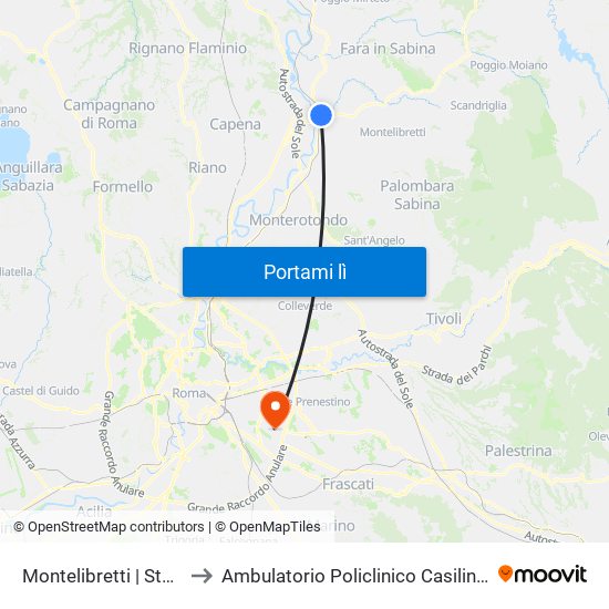 Montelibretti | Stazione FS to Ambulatorio Policlinico Casilino – Edificio D map