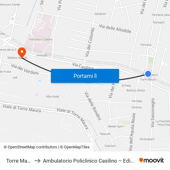 Torre Maura to Ambulatorio Policlinico Casilino – Edificio D map
