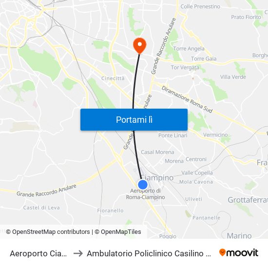 Aeroporto Ciampino to Ambulatorio Policlinico Casilino – Edificio D map