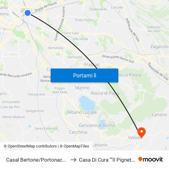 Casal Bertone/Portonaccio to Casa Di Cura ""Il Pigneto"" map