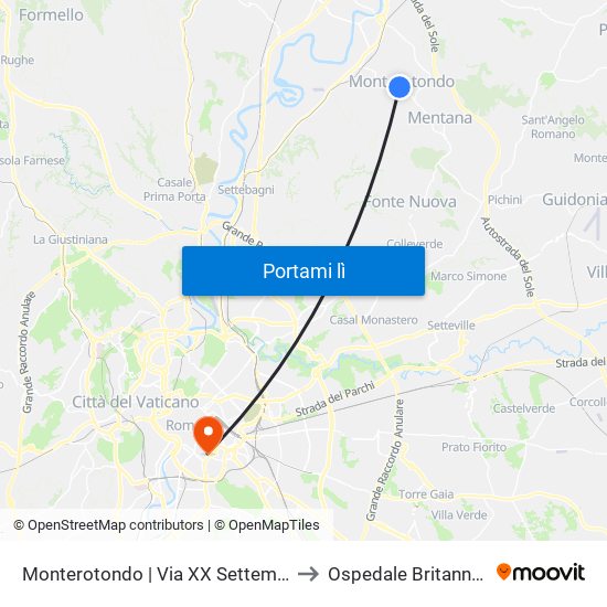 Monterotondo | Via XX Settembre to Ospedale Britannico map