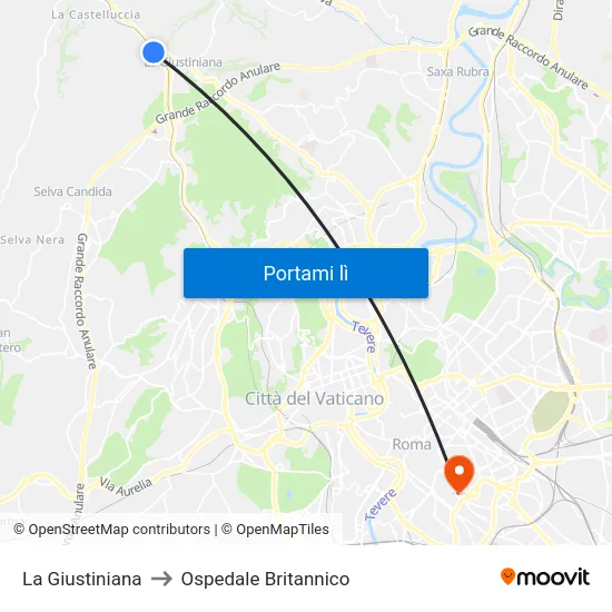 La Giustiniana to Ospedale Britannico map