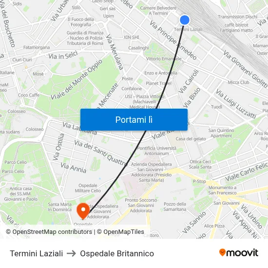 Termini Laziali to Ospedale Britannico map