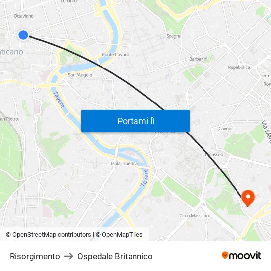 Risorgimento to Ospedale Britannico map