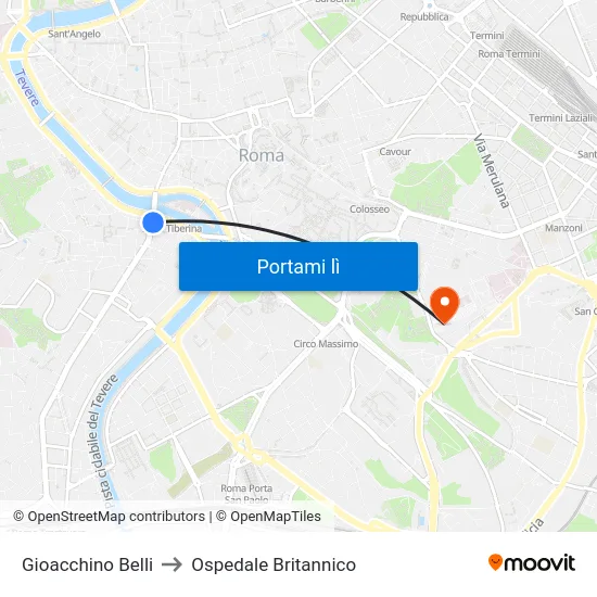 Gioacchino Belli to Ospedale Britannico map