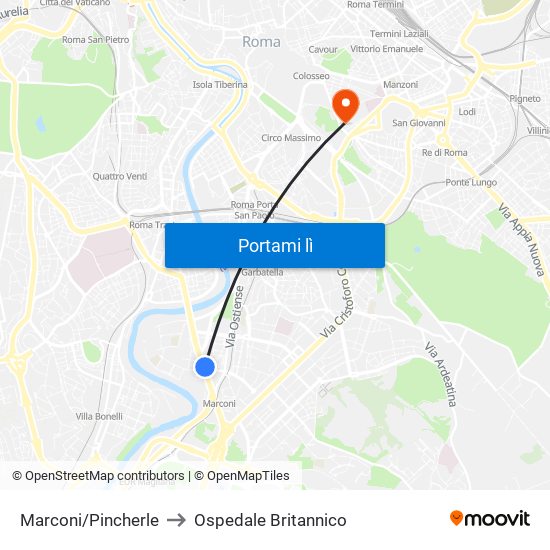 Marconi/Pincherle to Ospedale Britannico map