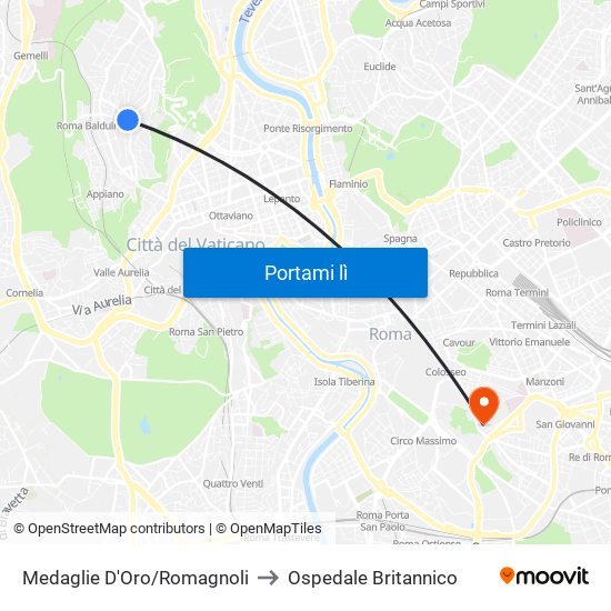 Medaglie D'Oro/Romagnoli to Ospedale Britannico map