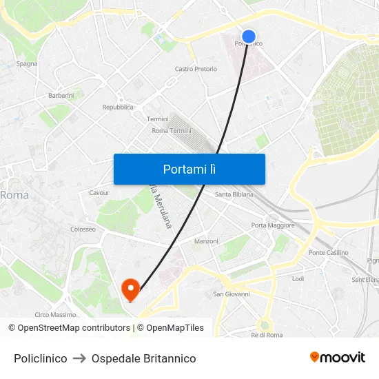 Policlinico to Ospedale Britannico map