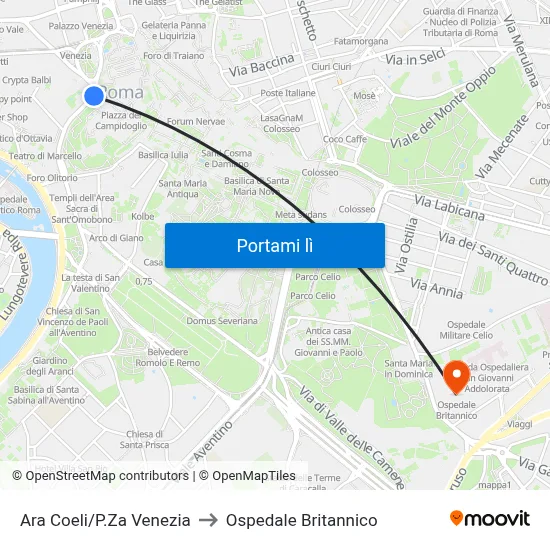 Ara Coeli/P.Za Venezia to Ospedale Britannico map
