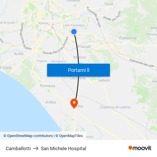 Cambellotti to San Michele Hospital map