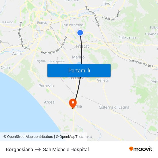 Borghesiana to San Michele Hospital map