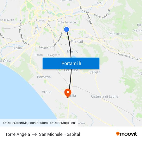 Torre Angela to San Michele Hospital map