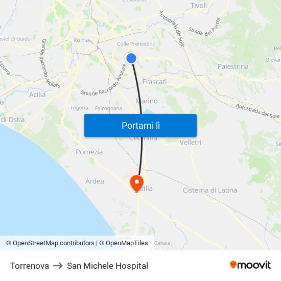 Torrenova to San Michele Hospital map