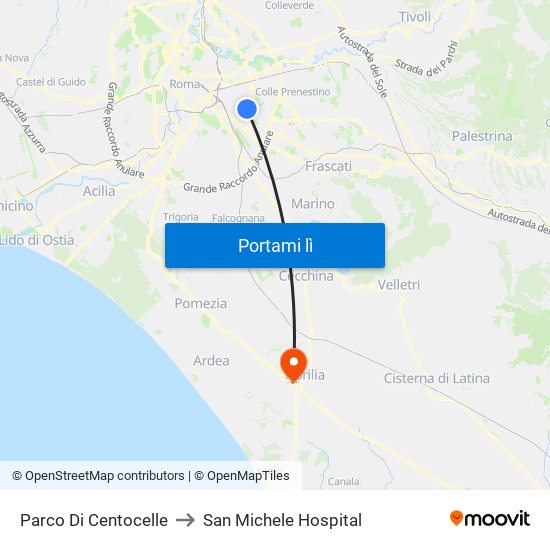 Parco Di Centocelle to San Michele Hospital map