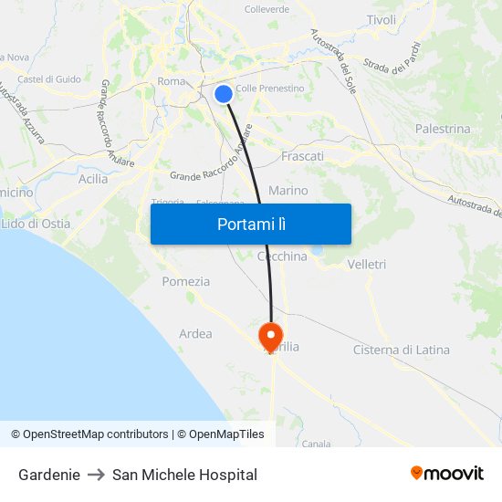 Gardenie to San Michele Hospital map