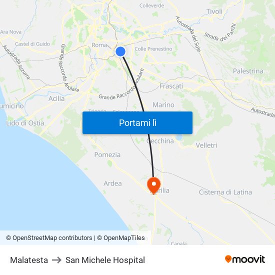 Malatesta to San Michele Hospital map