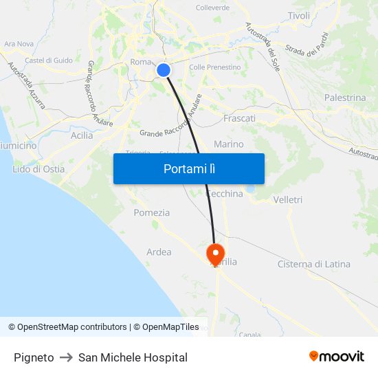 Pigneto to San Michele Hospital map