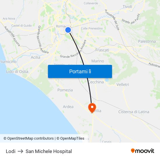 Lodi to San Michele Hospital map