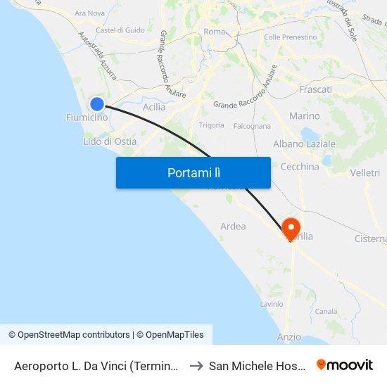 Aeroporto L. Da Vinci (Terminal T2) to San Michele Hospital map