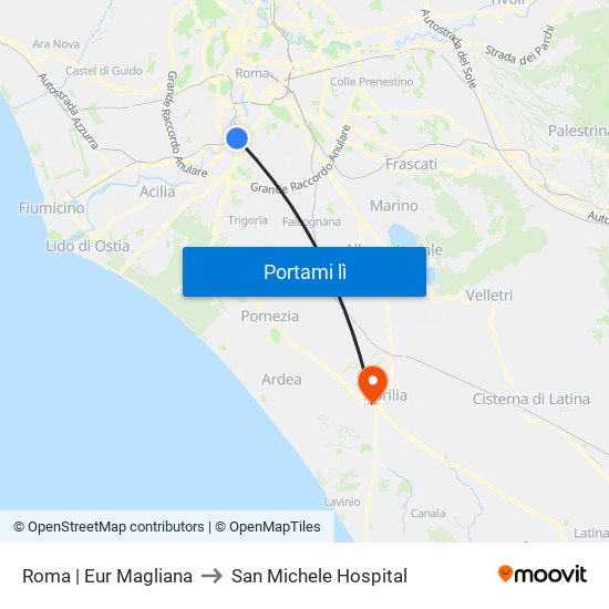 Roma | Eur Magliana to San Michele Hospital map