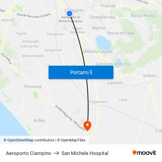 Aeroporto Ciampino to San Michele Hospital map