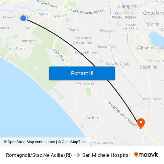 Romagnoli/Staz.Ne Acilia (Rl) to San Michele Hospital map