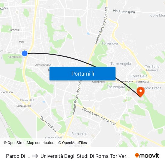 Parco Di Centocelle to Università Degli Studi Di Roma Tor Vergata - Facoltà Di Medicina E Chirurgia map