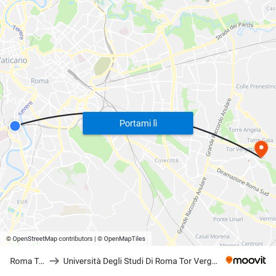 Roma Trastevere to Università Degli Studi Di Roma Tor Vergata - Facoltà Di Medicina E Chirurgia map