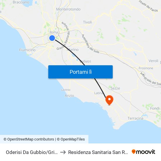 Oderisi Da Gubbio/Grimaldi to Residenza Sanitaria San Raffaele map