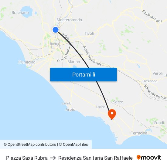 Piazza Saxa Rubra to Residenza Sanitaria San Raffaele map