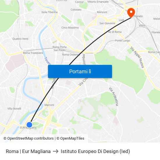 Roma | Eur Magliana to Istituto Europeo Di Design (Ied) map