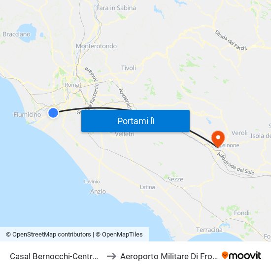 Casal Bernocchi-Centro Giano to Aeroporto Militare Di Frosinone map