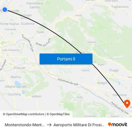 Monterotondo-Mentana to Aeroporto Militare Di Frosinone map