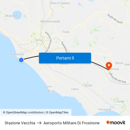 Stazione Vecchia to Aeroporto Militare Di Frosinone map