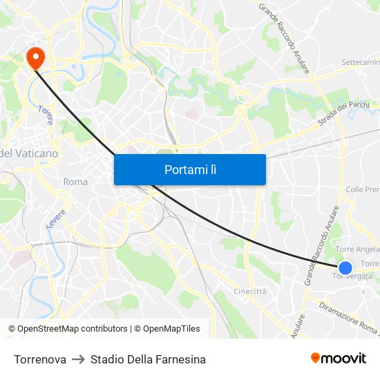 Torrenova to Stadio Della Farnesina map