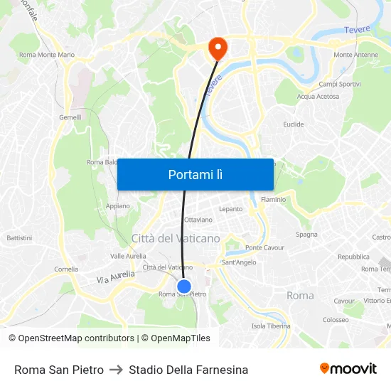 Roma San Pietro to Stadio Della Farnesina map