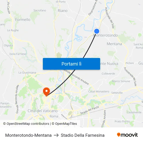 Monterotondo-Mentana to Stadio Della Farnesina map