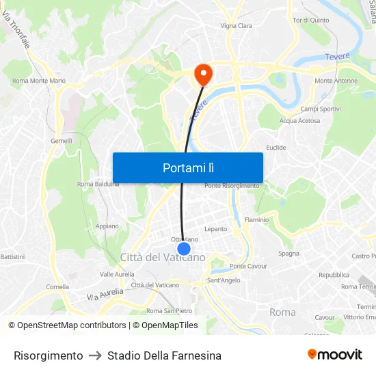 Risorgimento to Stadio Della Farnesina map