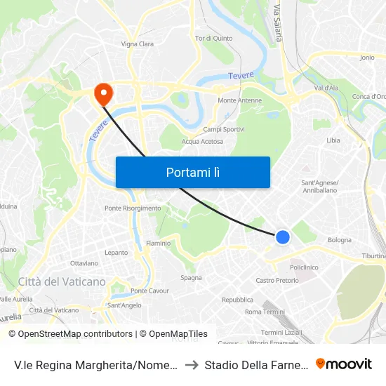 V.le Regina Margherita/Nomentana to Stadio Della Farnesina map