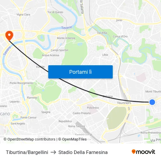 Tiburtina/Bargellini to Stadio Della Farnesina map
