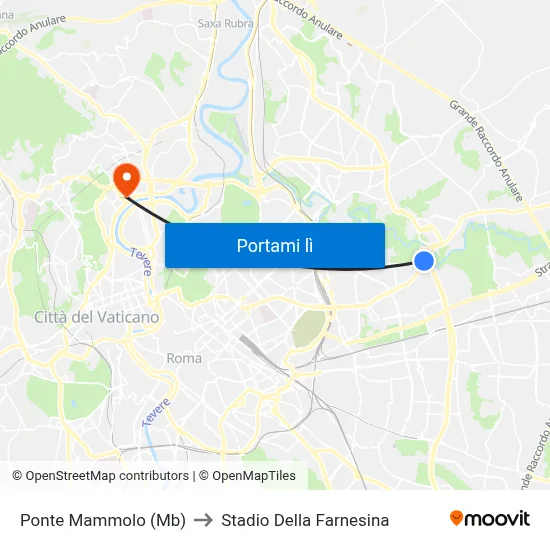 Ponte Mammolo (Mb) to Stadio Della Farnesina map