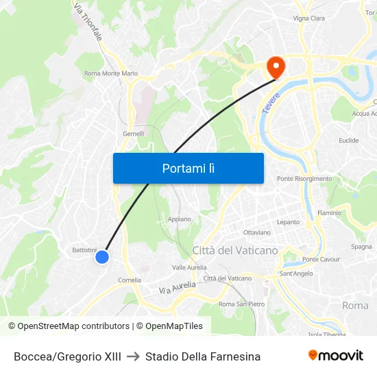 Boccea/Gregorio XIII to Stadio Della Farnesina map