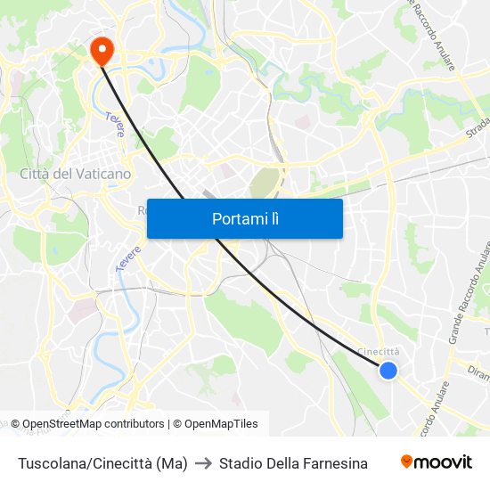 Tuscolana/Cinecittà (Ma) to Stadio Della Farnesina map