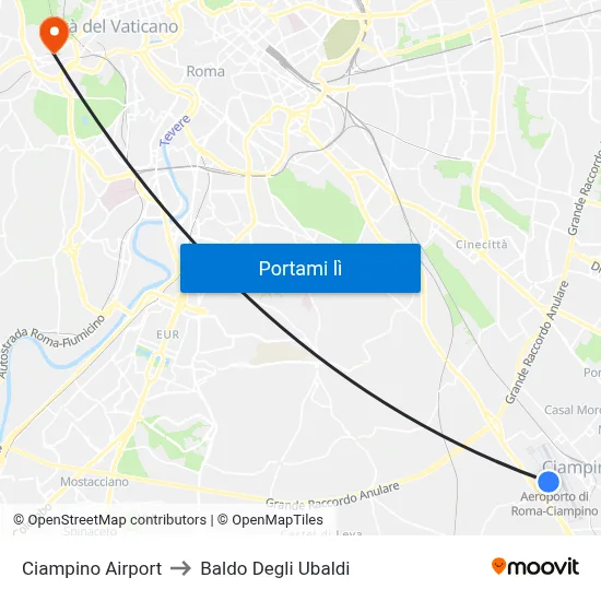 Ciampino Airport to Baldo Degli Ubaldi map