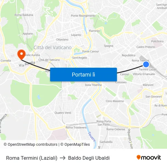 Roma Termini (Laziali) to Baldo Degli Ubaldi map